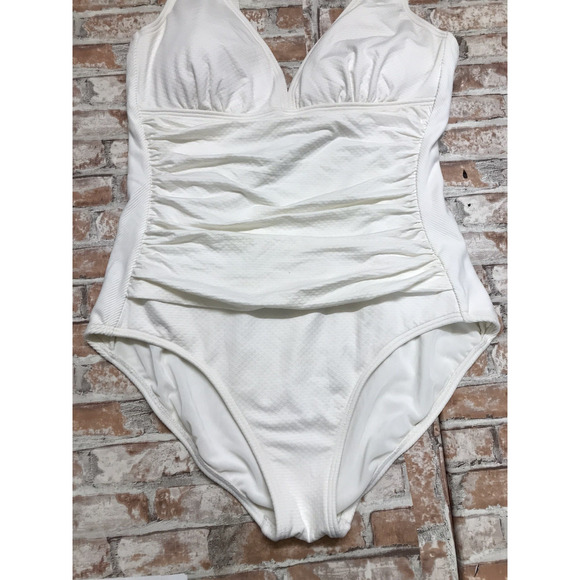 Jantzen Women's Swimsuit Sz 14 One Piece Tummy Control white Lightly Padded - Picture 2 of 9